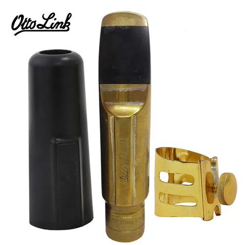 Boquilha Sax Tenor Otto Link Super Tone Master 7* Metal c/ abraçadeira e cobre boquilha de plástico - usado